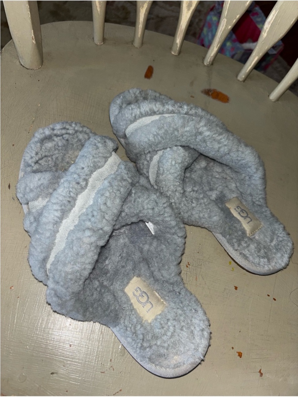 UGG :Sz 6 Women's Light Gray Shearling Slide Slippers